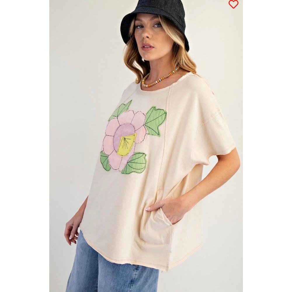 Easel - Flower Patch Mineral Washed Knit Top - Large - Picture 4 of 5